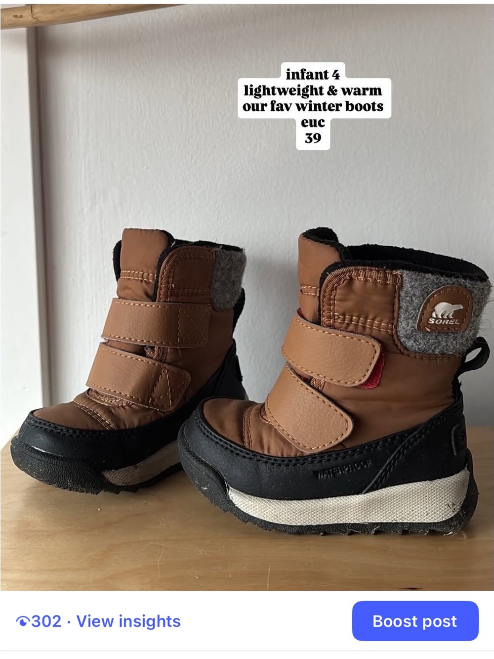 Sorel Kids Brown and Black Winter Boots with Velcro Straps